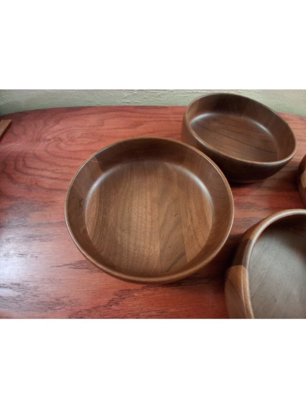 Mid Century Modern Black Walnut Wood Salad Bowls Set 4 MCM Vintage Kustom Kraft - Picture 2 of 8